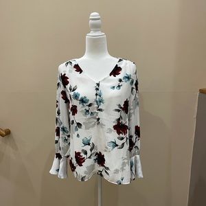 V-neck button front floral blouse size S